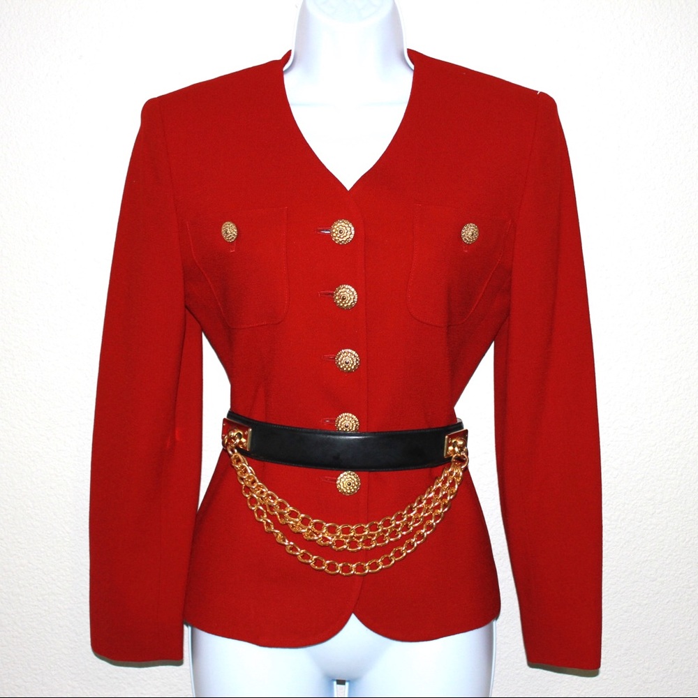 Vintage Red 100% Wool Structured Boxy Blazer - Picture 2 of 8